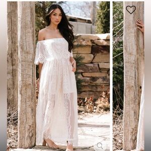 Baltic Born Off White Off the Shoulder Lace Maxi Dress